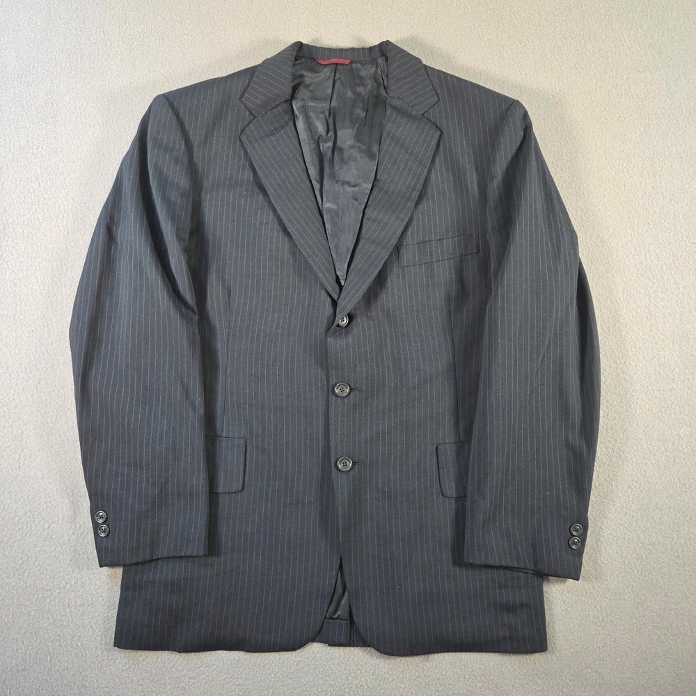 Hart Schaffner Marx Blazer Mens 42R Navy Wool Striped Suit Jacket 3 Button